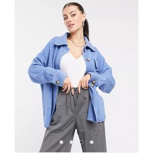 Mango Knitted Shirt Cardigan Blue Small